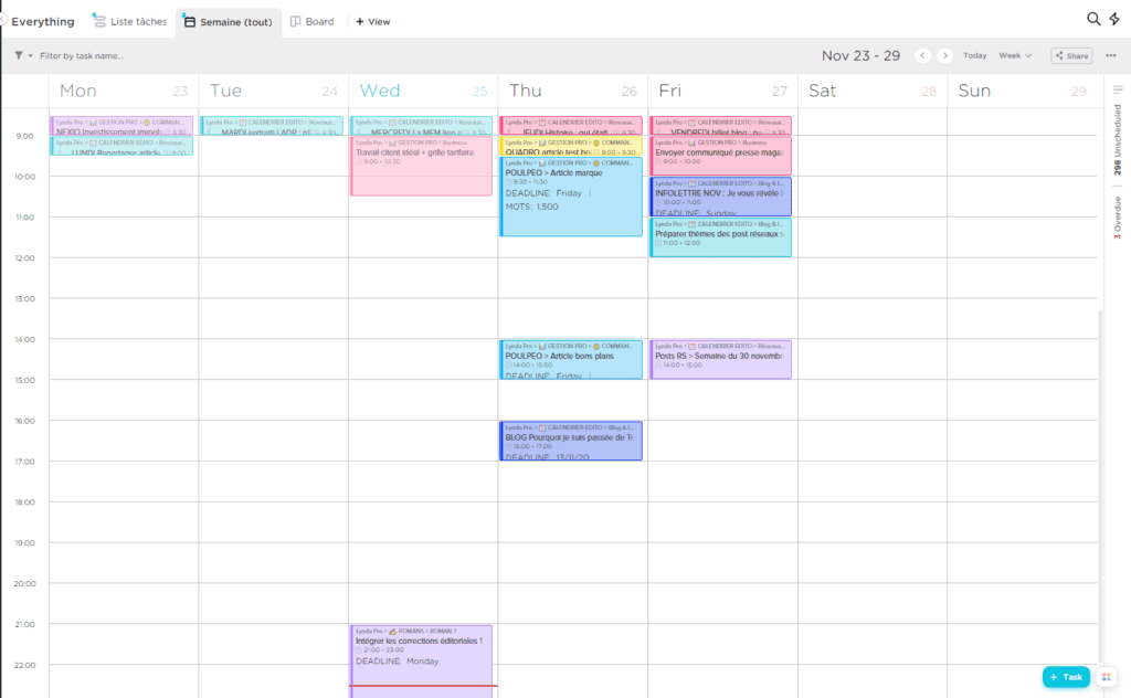 vue calendrier clickup organisation